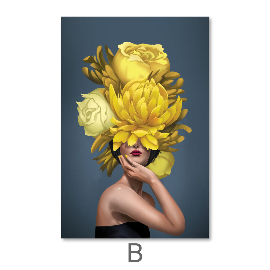 Bouquet Woman Canvas Art B / 40 x 60cm / Unframed Canvas Print Clock Canvas