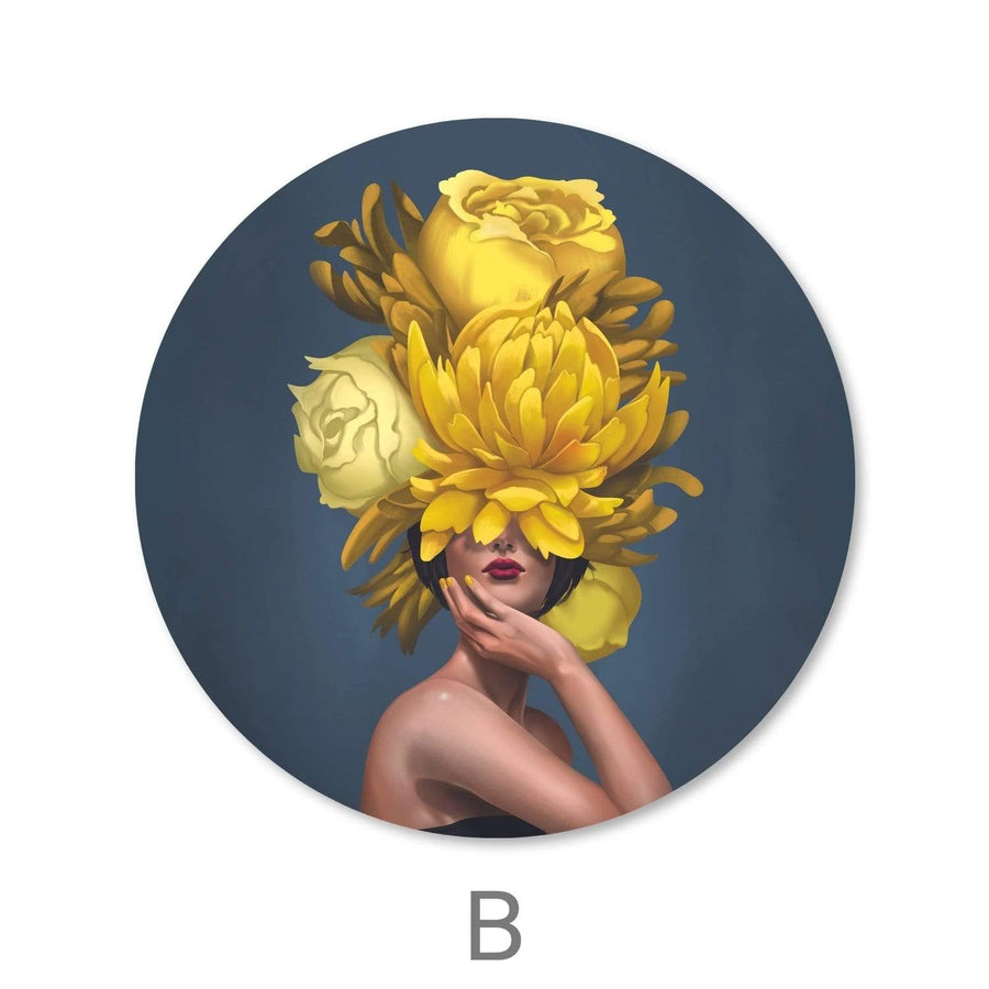 Bouquet Woman - Circle Canvas Art B / 40 x 40cm / Standard Gallery Wrap Clock Canvas