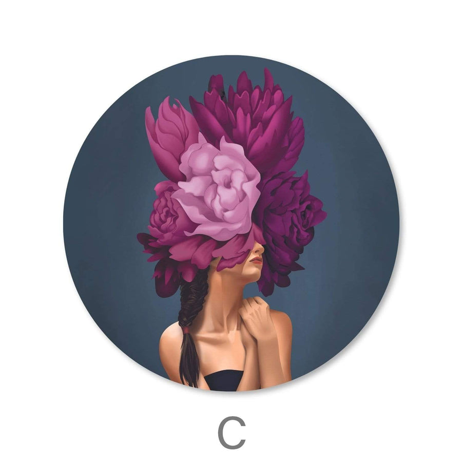 Bouquet Woman - Circle Canvas Art C / 40 x 40cm / Standard Gallery Wrap Clock Canvas