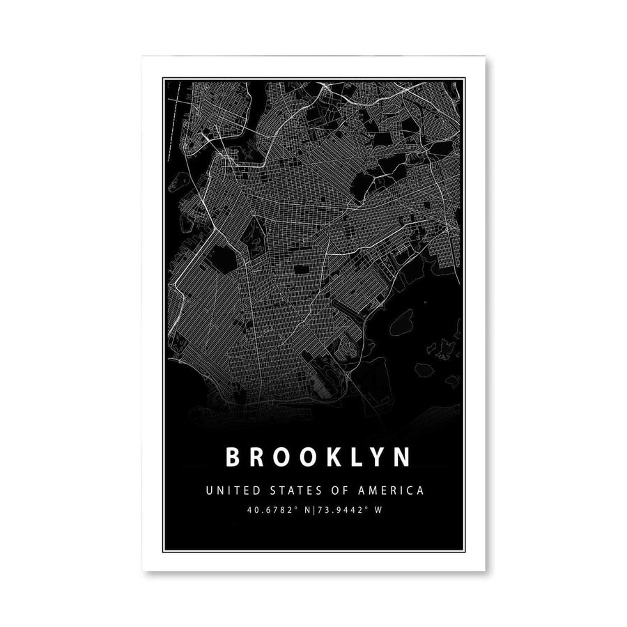 Brooklyn Black Map Canvas Art Clock Canvas
