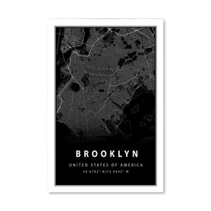 Brooklyn Black Map Canvas Art Clock Canvas