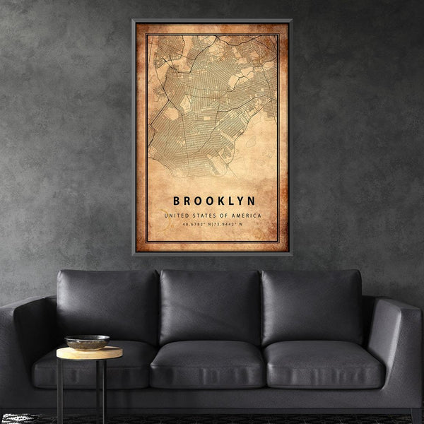 Brooklyn Vintage Map Canvas Art Clock Canvas