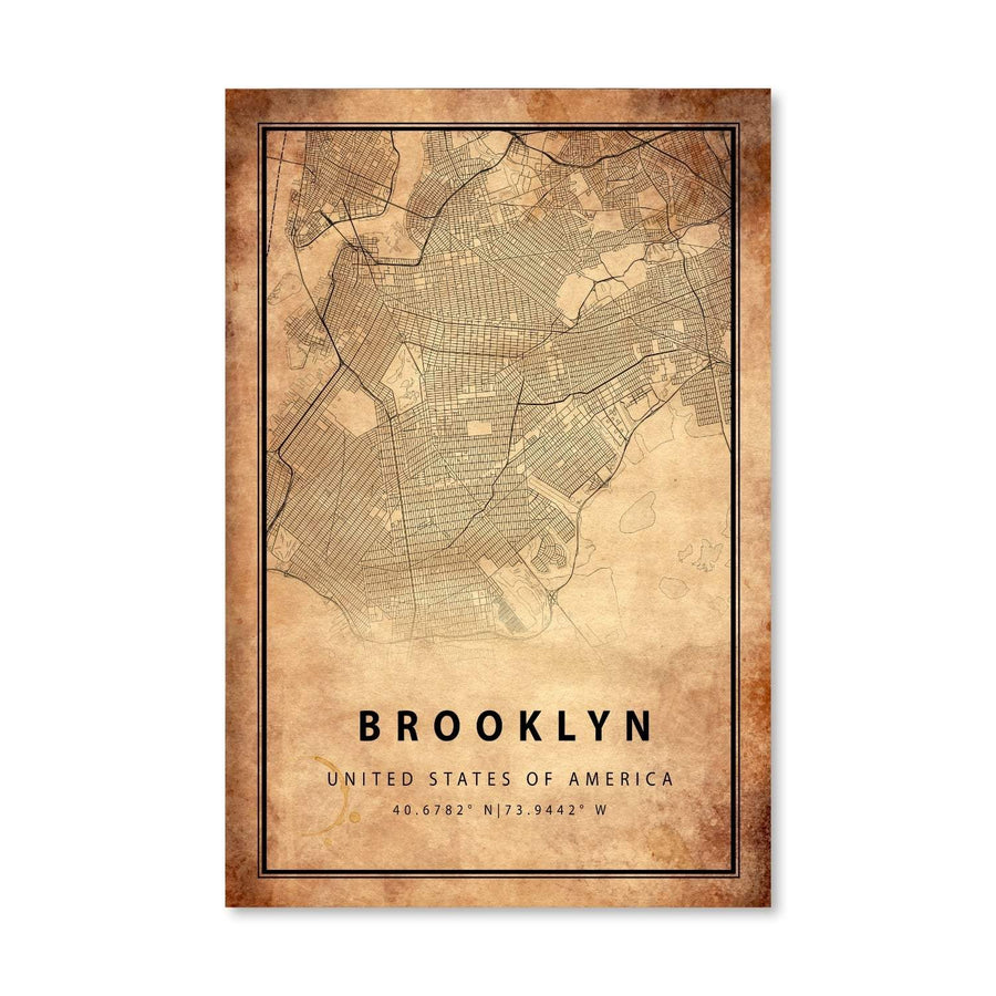 Brooklyn Vintage Map Canvas Art Clock Canvas