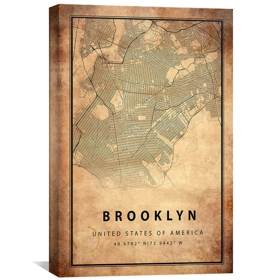 Brooklyn Vintage Map Canvas Art Clock Canvas