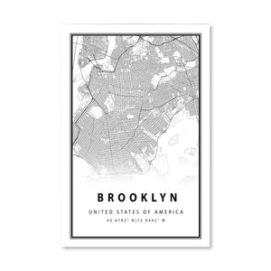 Brooklyn White Map Canvas Art Clock Canvas