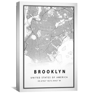 Brooklyn White Map Canvas Art Clock Canvas