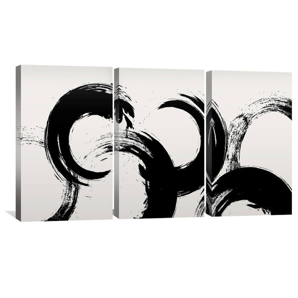 Brushed Waves Canvas Art Set of 3 / 40 x 60cm / Unframed Canvas Print Clock Canvas