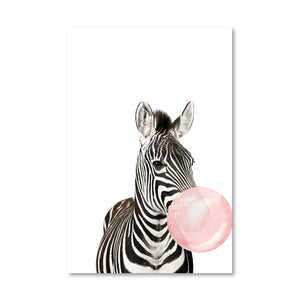 Bubble Gum Zoo Canvas Art 50 x 70cm / Zebra / Unframed Canvas Print Clock Canvas