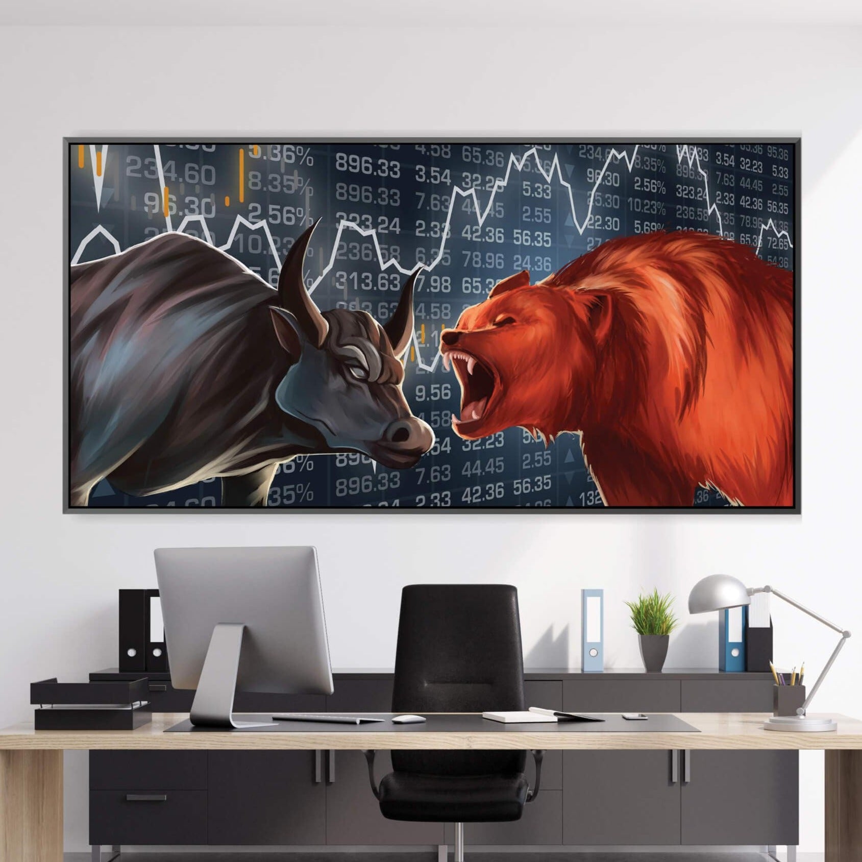 Bull vs Bear Clock Canvas