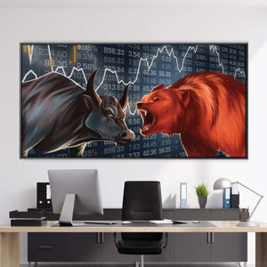 Bull vs Bear Clock Canvas