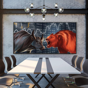 Bull vs Bear Clock Canvas