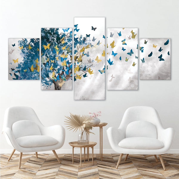 Butterfly Leaves Canvas - 5 Panel Art 5 Panel / Large / Standard Gallery Wrap Clock Canvas