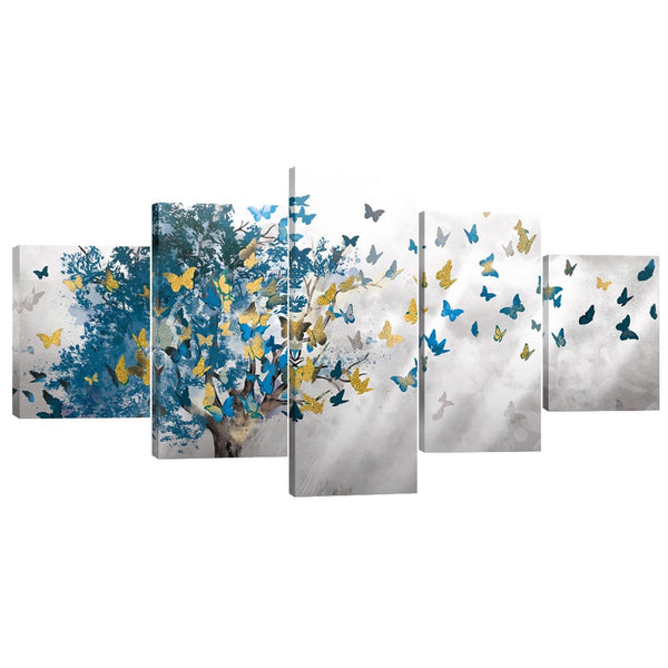 Butterfly Leaves Canvas - 5 Panel Art Clock Canvas