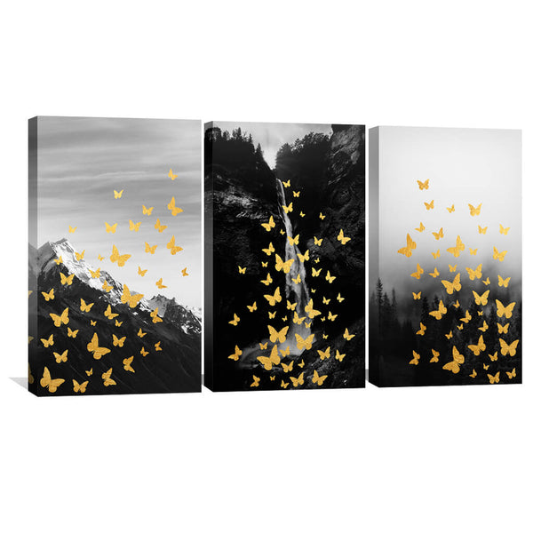 Butterfly Nature Canvas Art Set of 3 / 30 x 45cm / Unframed Canvas Print Clock Canvas