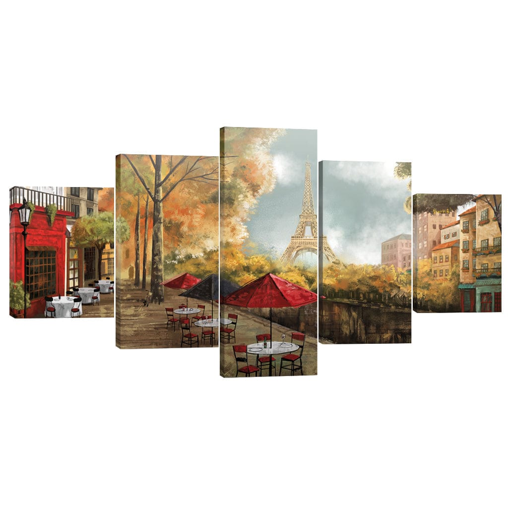 Cafe Dela Tour Eiffel Canvas - 5 Panel Art Clock Canvas