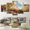 Cafe Dela Tour Eiffel Canvas Art 5 Panel / Large / Standard Gallery Wrap Clock Canvas