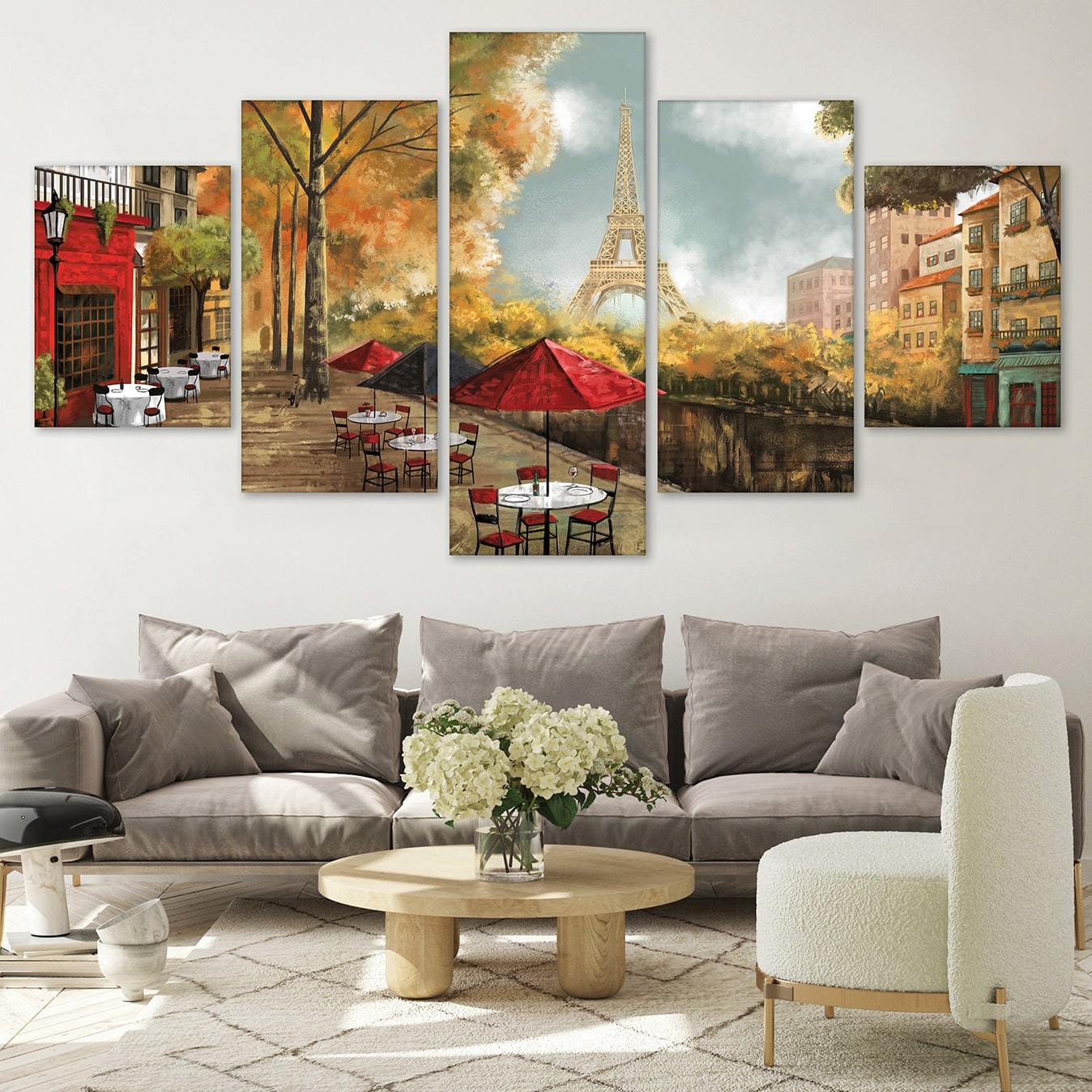 Cafe Dela Tour Eiffel Canvas Art 5 Panel / Large / Standard Gallery Wrap Clock Canvas