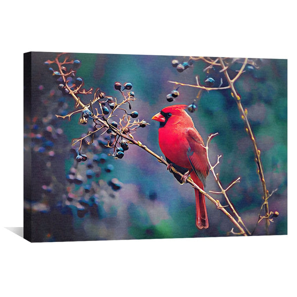Cardinal and Berries Canvas Art Clock Canvas