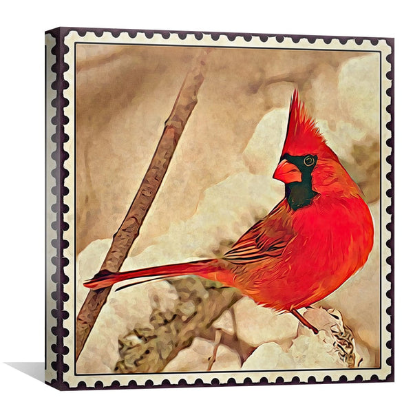 Cardinal Postage Stamp Canvas Art Clock Canvas