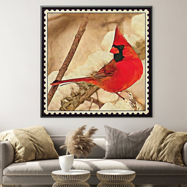 Cardinal Postage Stamp Canvas Art 30 x 30cm / Unframed Canvas Print Clock Canvas