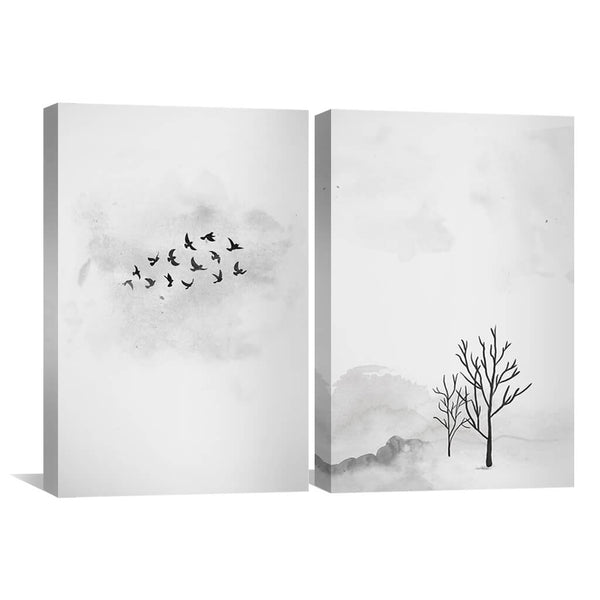 Charcoal Nature Canvas Art Set of 2 / 30 x 45cm / Unframed Canvas Print Clock Canvas