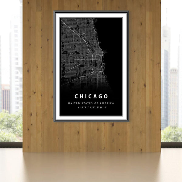 Chicago Black Map Canvas Art Clock Canvas