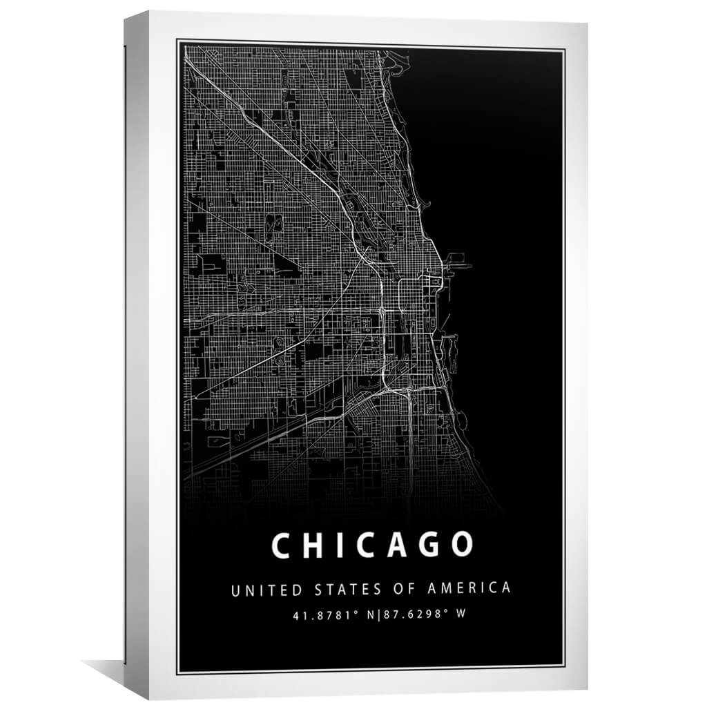 Chicago Black Map Canvas Art Clock Canvas