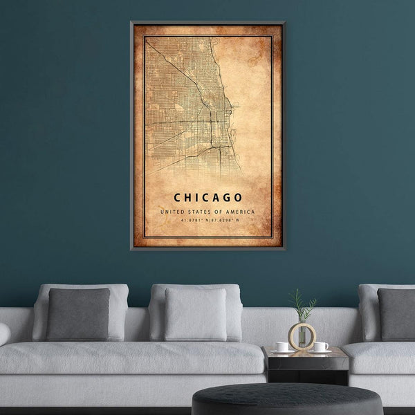 Chicago Vintage Map Canvas Art Clock Canvas