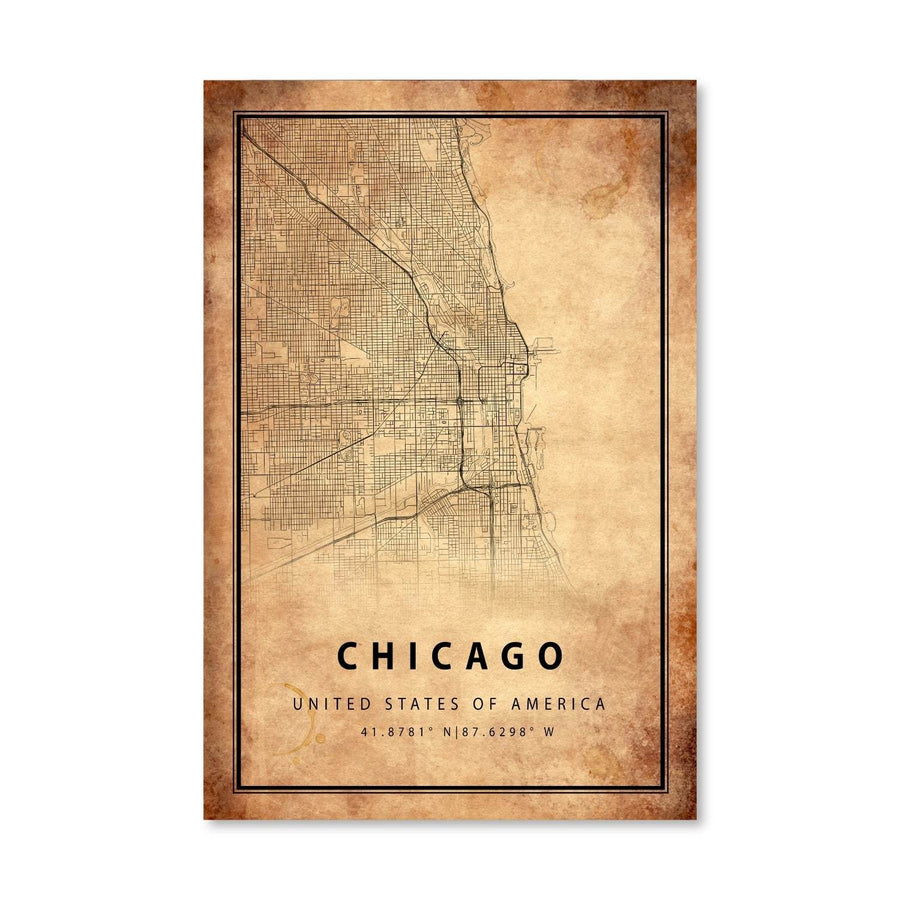 Chicago Vintage Map Canvas Art Clock Canvas