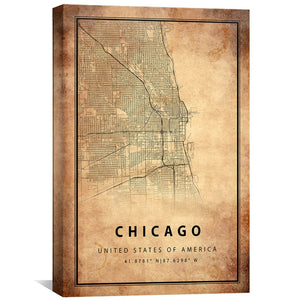 Chicago Vintage Map Canvas Art Clock Canvas