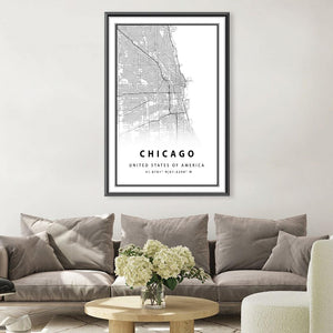 Chicago White Map Canvas Art Clock Canvas