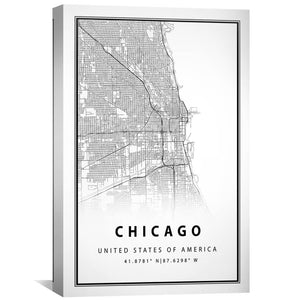 Chicago White Map Canvas Art Clock Canvas