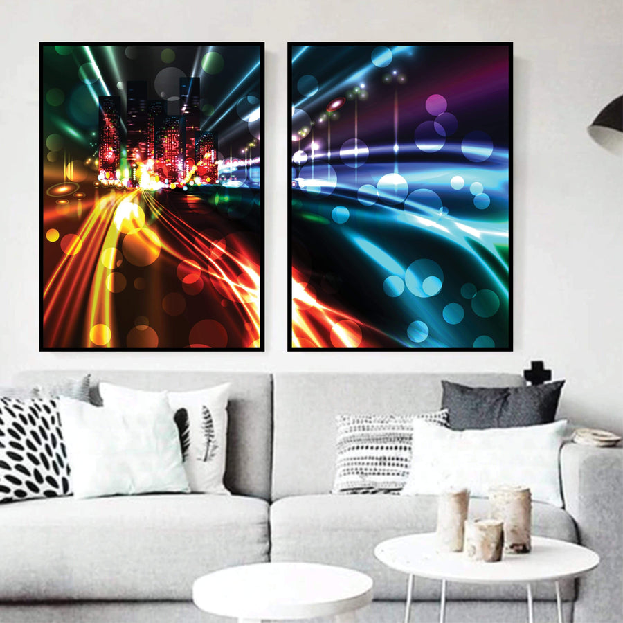 City Light Trails Canvas Art Set of 2 / 40 x 50cm / No Board - Canvas Print Only Clock Canvas