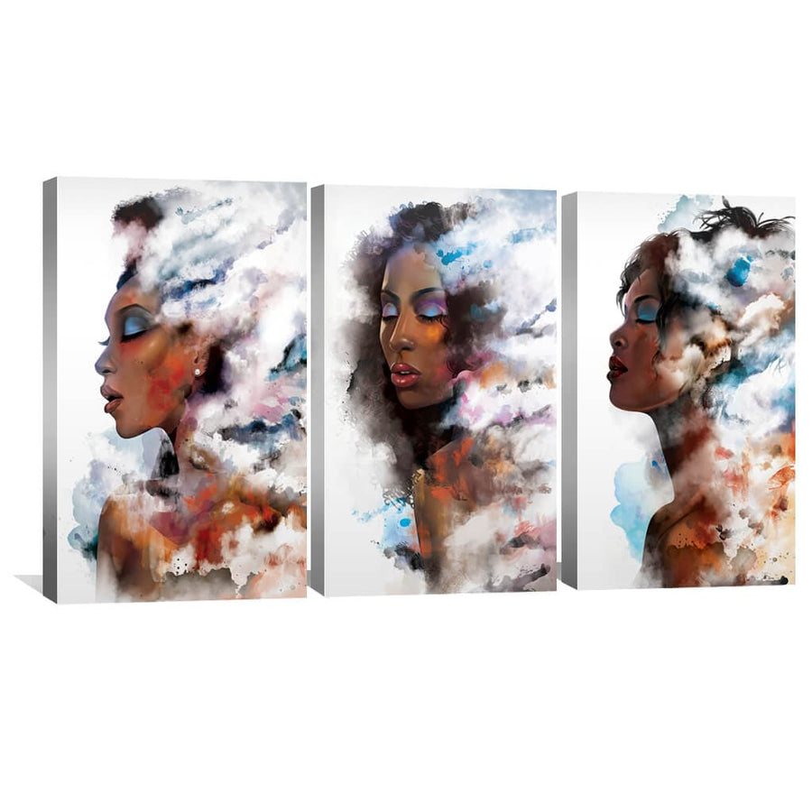 Clouded Woman Canvas Art Set of 3 / 40 x 60cm / Standard Gallery Wrap Clock Canvas