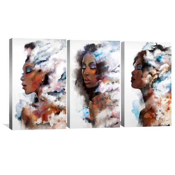 Clouded Woman Canvas Art Set of 3 / 40 x 60cm / Standard Gallery Wrap Clock Canvas