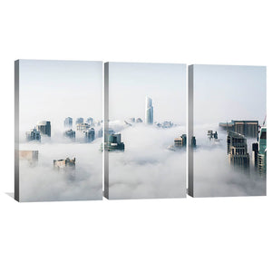 Cloudy City Canvas Art Set of 3 / 40 x 60cm / Unframed Canvas Print Clock Canvas