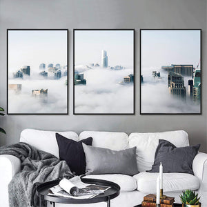 Cloudy City Canvas Art Set of 3 / 40 x 50cm / No Board - Canvas Print Only Clock Canvas