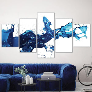 Cobalt Splash Canvas Art 5 Panel / Large / Standard Gallery Wrap Clock Canvas
