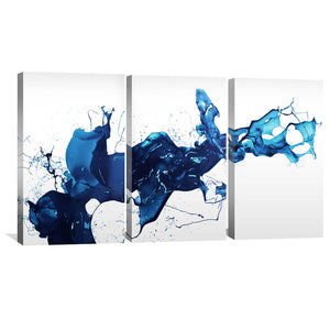 Cobalt Splash Canvas Art Set of 3 / 40 x 60cm / Unframed Canvas Print Clock Canvas
