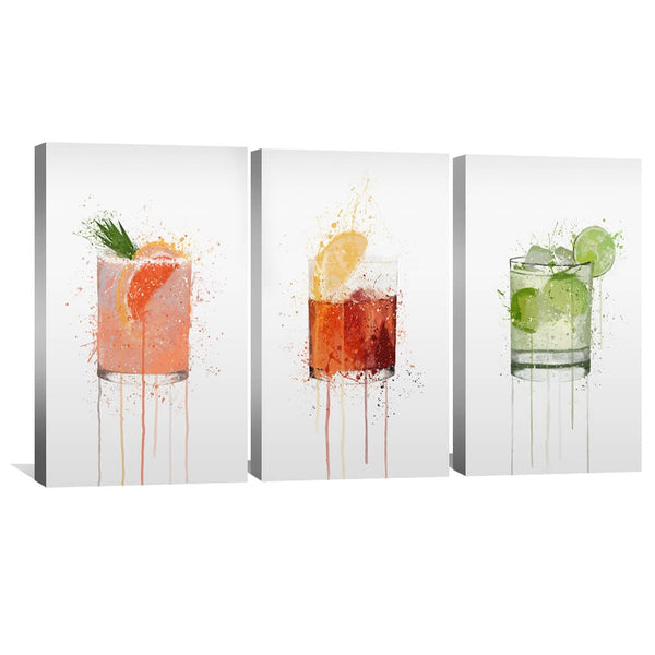 Cocktails Canvas Art Set of 3 / 30 x 45cm / Unframed Canvas Print Clock Canvas