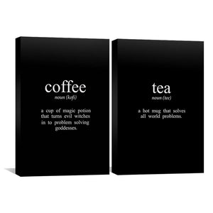 Coffee and Tea Canvas Art Set of 2 / 60 x 90cm / Framed Gallery Wrap Clock Canvas