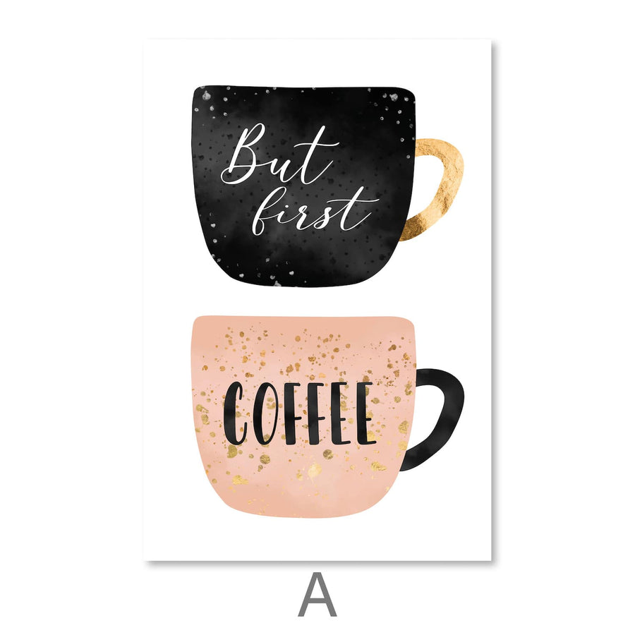 Coffee Cups Canvas Art A / 30 x 45cm / Unframed Canvas Print Clock Canvas
