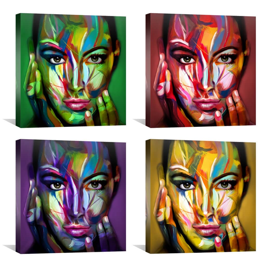 Color Spectrum Woman Canvas Art Set of 4 / 30 x 30cm / Unframed Canvas Print Clock Canvas