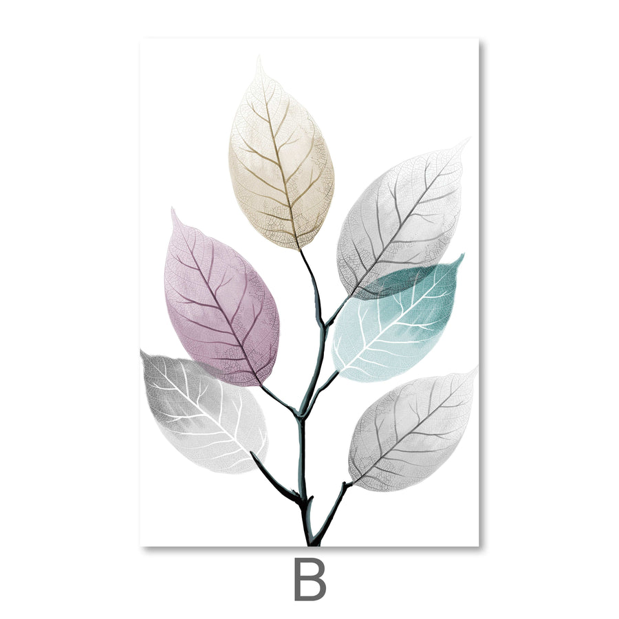 Color Splash Leaf Canvas Art B / 40 x 60cm / Unframed Canvas Print Clock Canvas