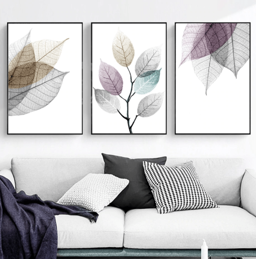 Color Splash Leaf Canvas Art Set of 3 / 40 x 60cm / Unframed Canvas Print Clock Canvas