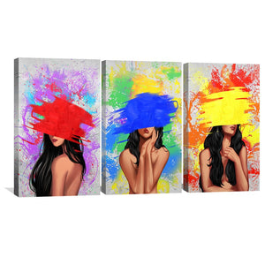 Color Splash Woman Canvas Art Set of 3 / 40 x 60cm / Unframed Canvas Print Clock Canvas