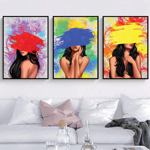 Color Splash Woman Canvas Art Set of 3 / 40 x 50cm / No Board - Canvas Print Only Clock Canvas