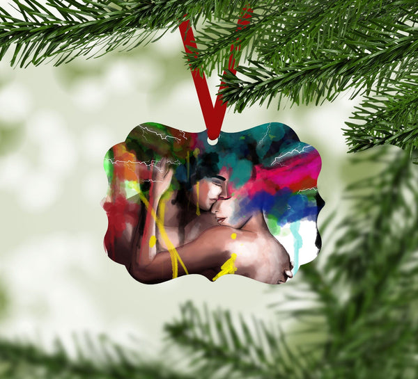 Colorful Embrace Ornament Christmas Ornament Victorian 10.8 x 8cm Clock Canvas