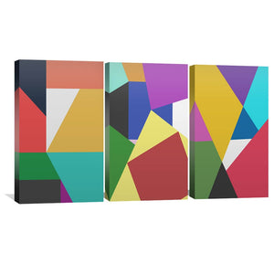 Colorful Geo Canvas Art Set of 3 / 30 x 45cm / Unframed Canvas Print Clock Canvas