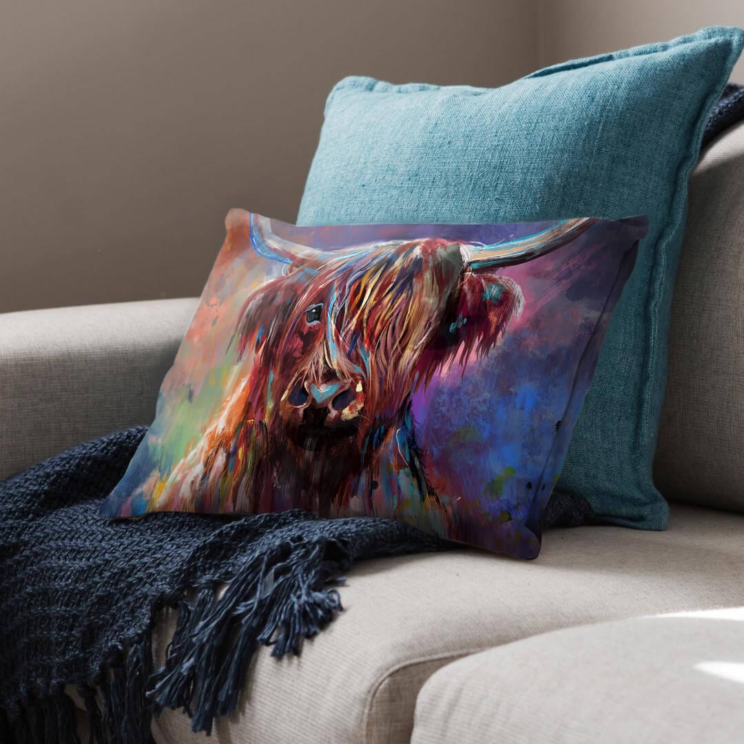 Colorful Highland Cow Cushion Cushion Cushion Landscape Clock Canvas